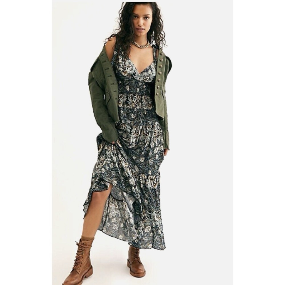 Intimately Free People Let's Smock About It Floral‎ Midi Dress Sz S Peasant Boho